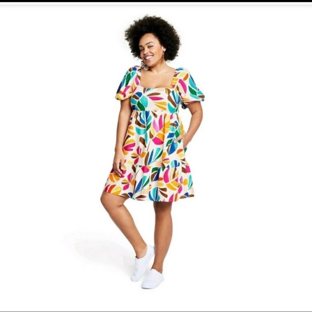 Tabitha Brown x Target Women's Botanical Print Puff Sleeve Mini Dress - XXS NWT